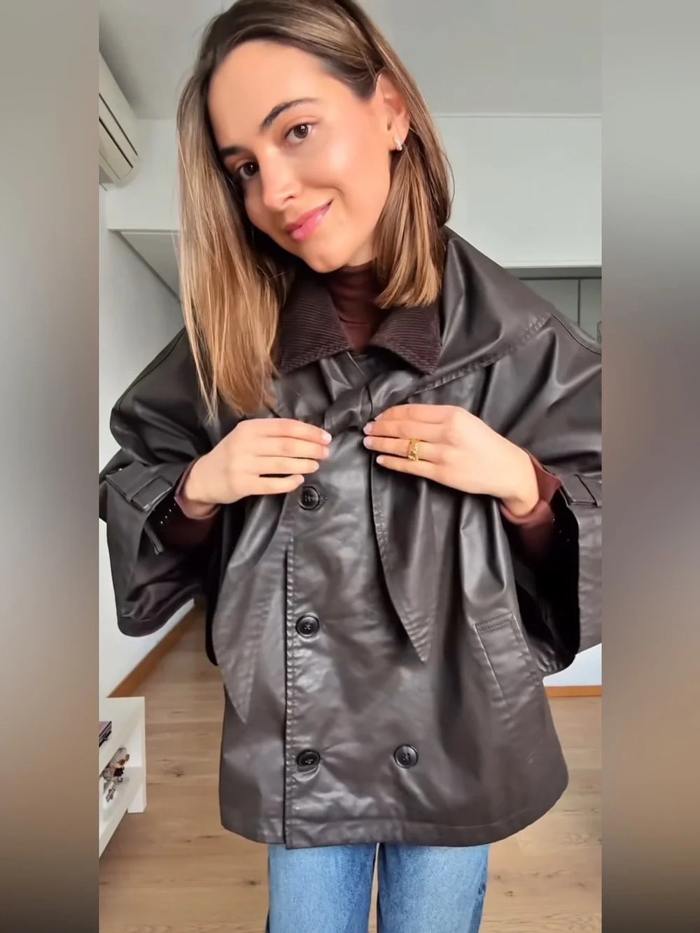 ZARA WAXED CAPE COAT
